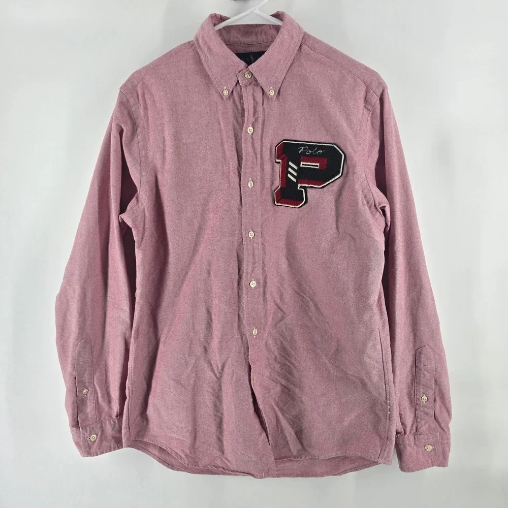 Polo Ralph Lauren Button Down Mens Medium Red Varsity Chenille Patch